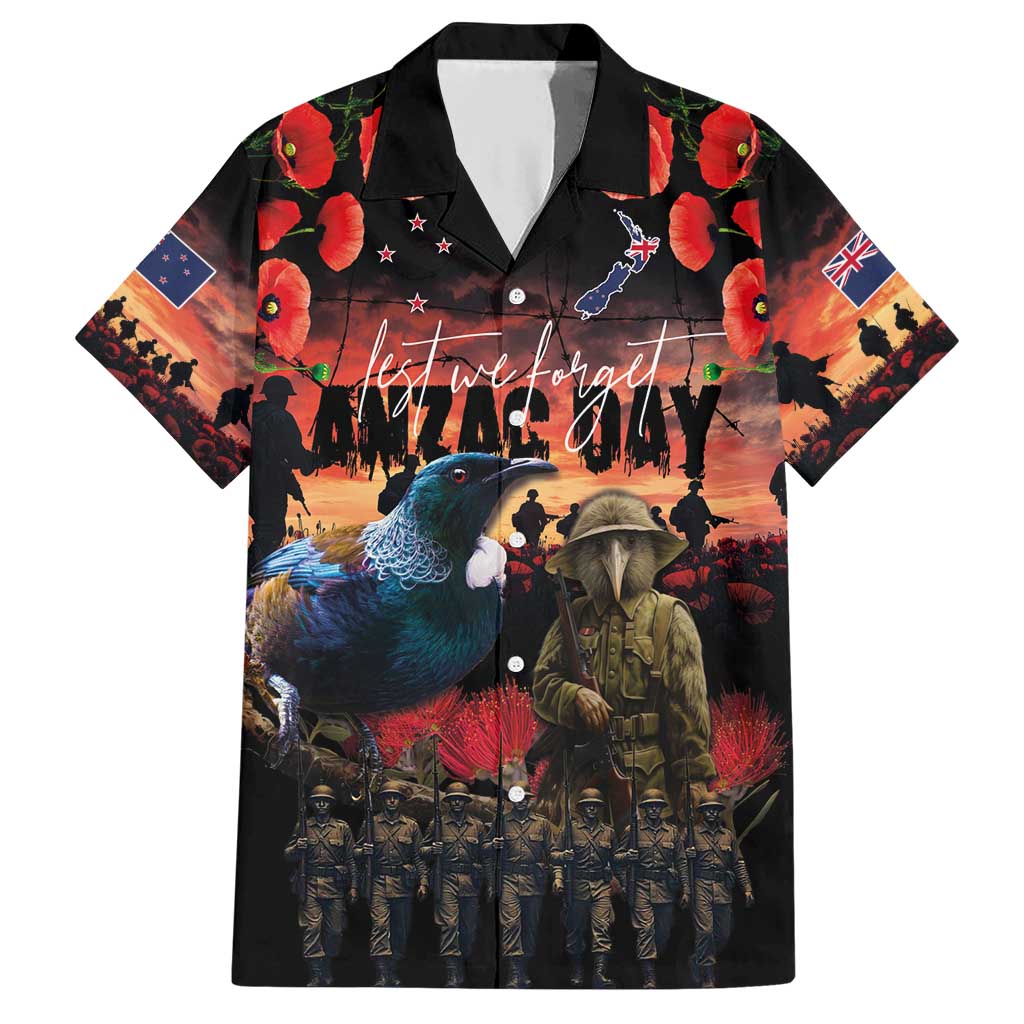 New Zealand ANZAC Day Family Matching Short Sleeve Bodycon Dress and Hawaiian Shirt Tui Bird and Kiwi Bird Soldier - Forever in My Thoughts