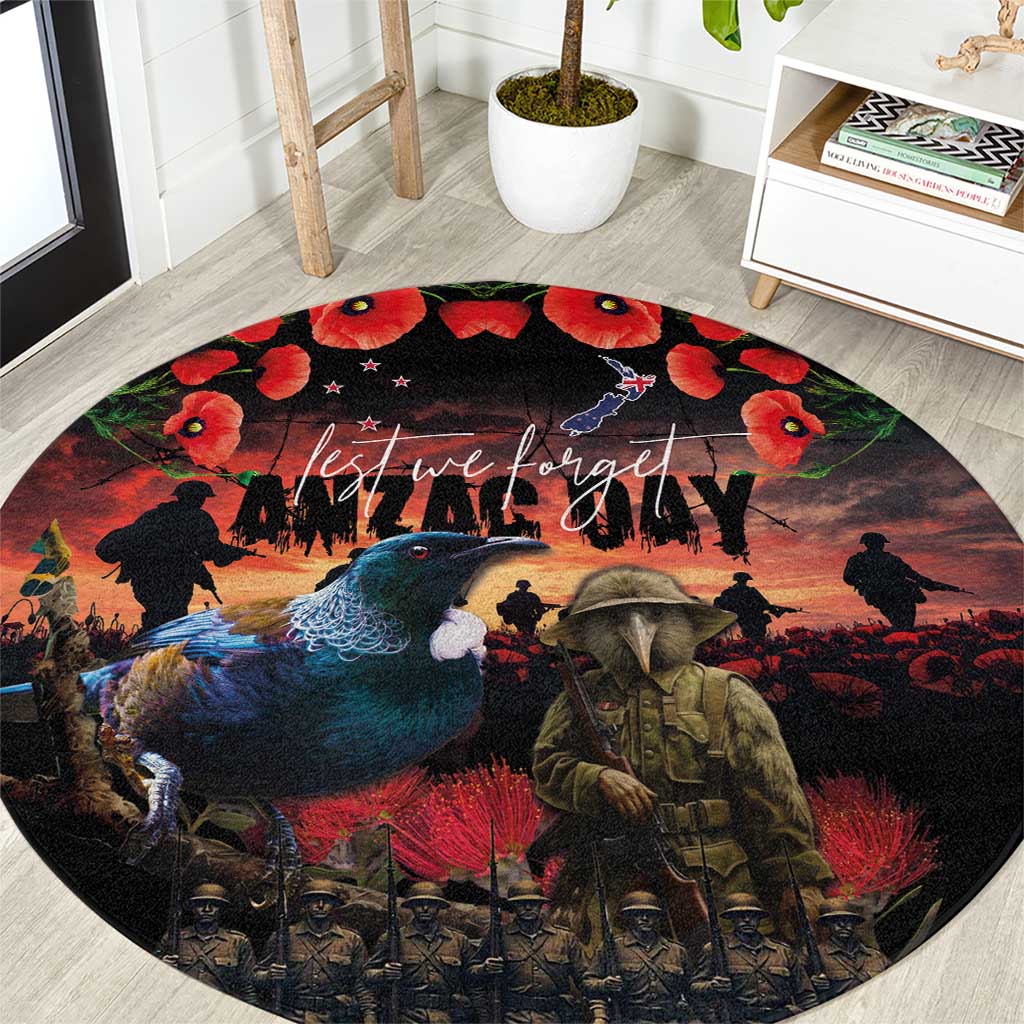 New Zealand ANZAC Day Round Carpet Tui Bird and Kiwi Bird Soldier - Forever in My Thoughts