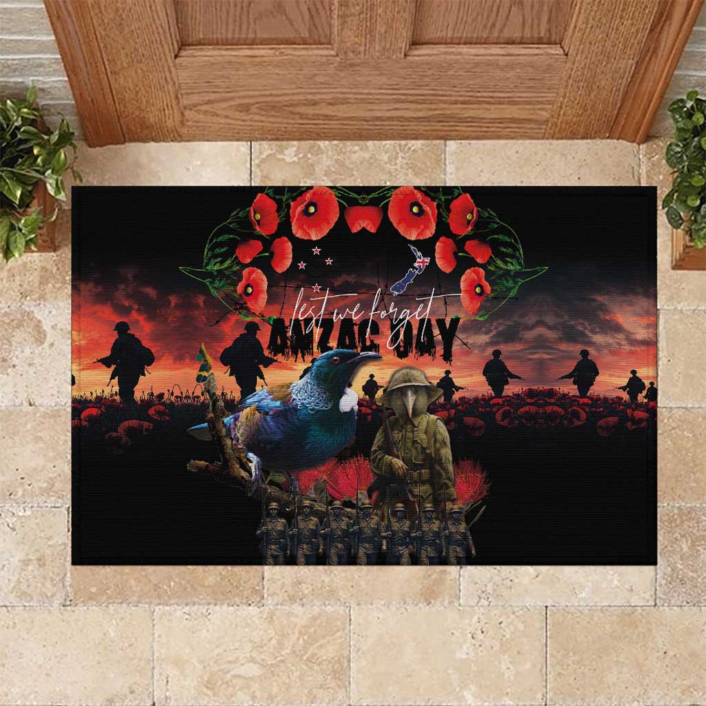 New Zealand ANZAC Day Rubber Doormat Tui Bird and Kiwi Bird Soldier - Forever in My Thoughts