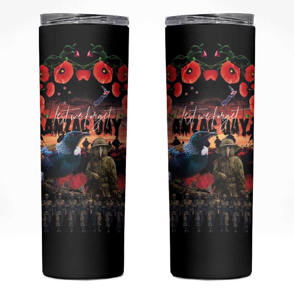 New Zealand ANZAC Day Skinny Tumbler Tui Bird and Kiwi Bird Soldier Forever in My Thoughts