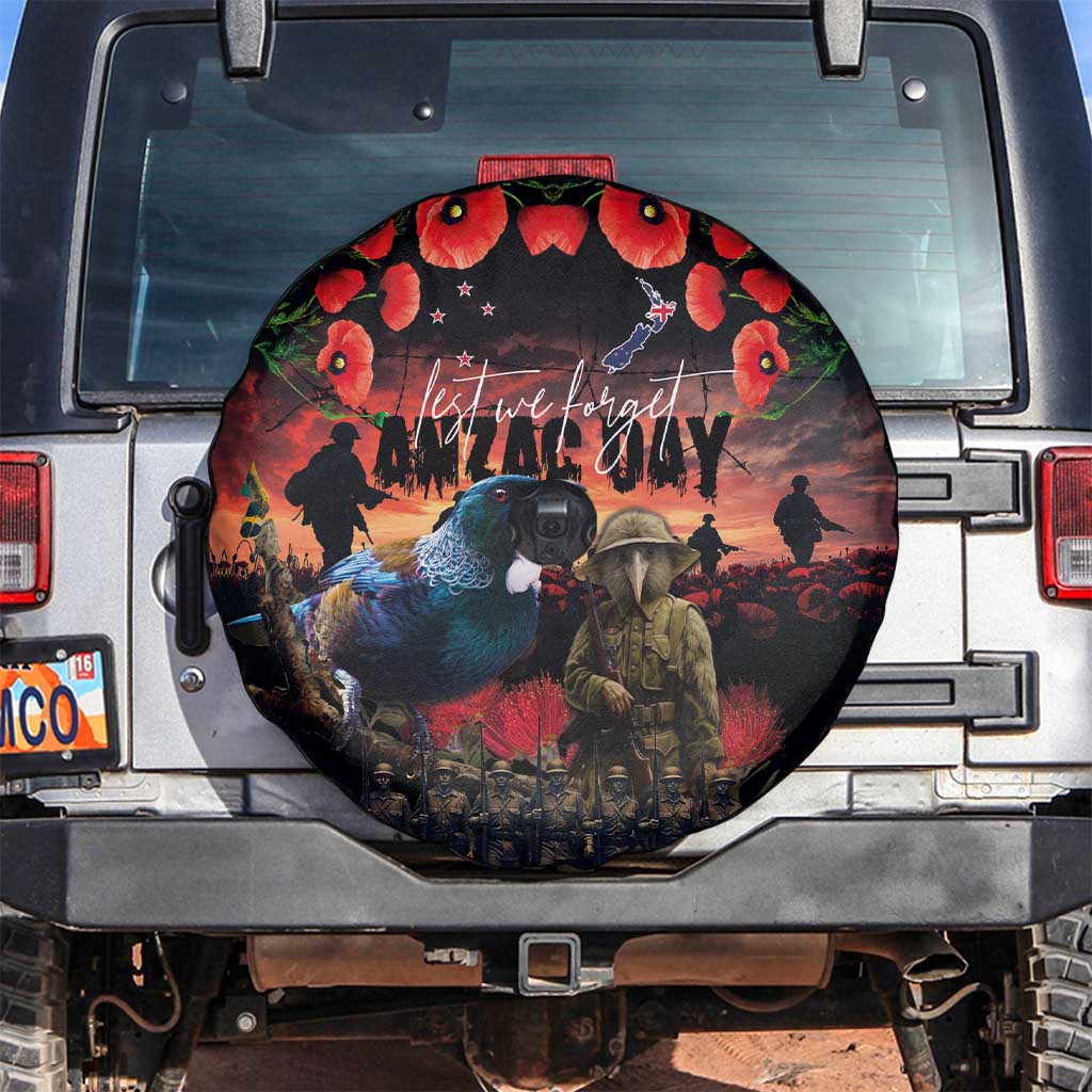 New Zealand ANZAC Day Spare Tire Cover Tui Bird and Kiwi Bird Soldier - Forever in My Thoughts