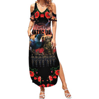 New Zealand ANZAC Day Summer Maxi Dress Tui Bird and Kiwi Bird Soldier - Forever in My Thoughts