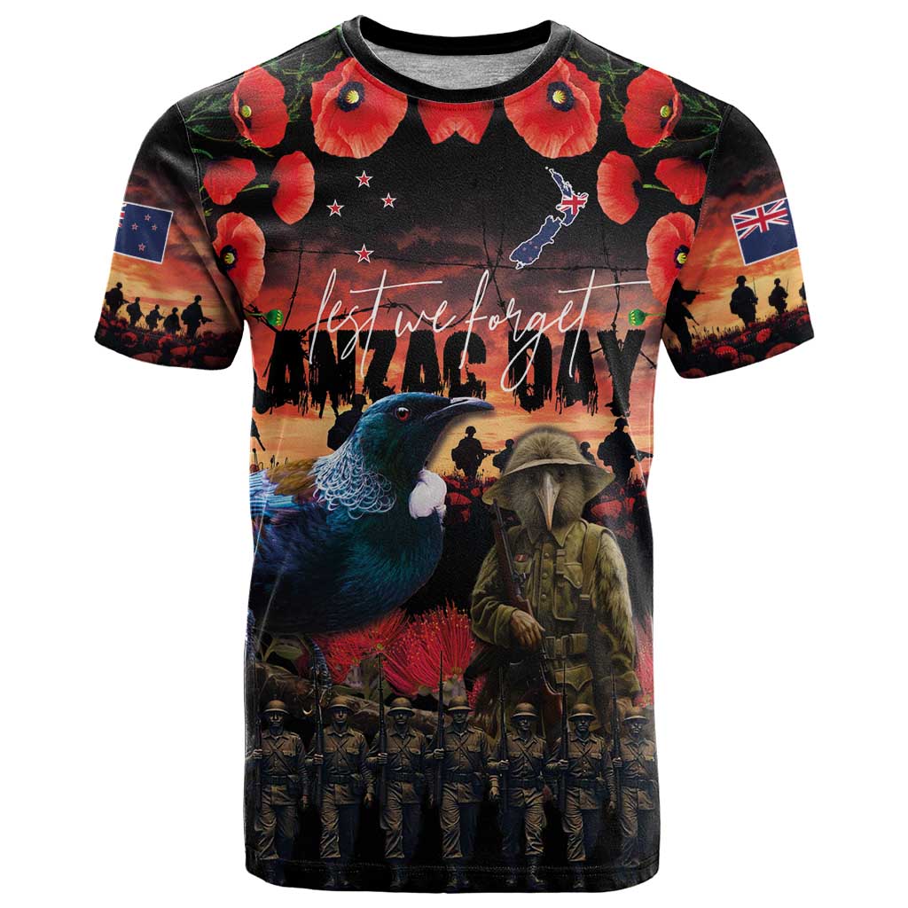 New Zealand ANZAC Day T Shirt Tui Bird and Kiwi Bird Soldier - Forever in My Thoughts