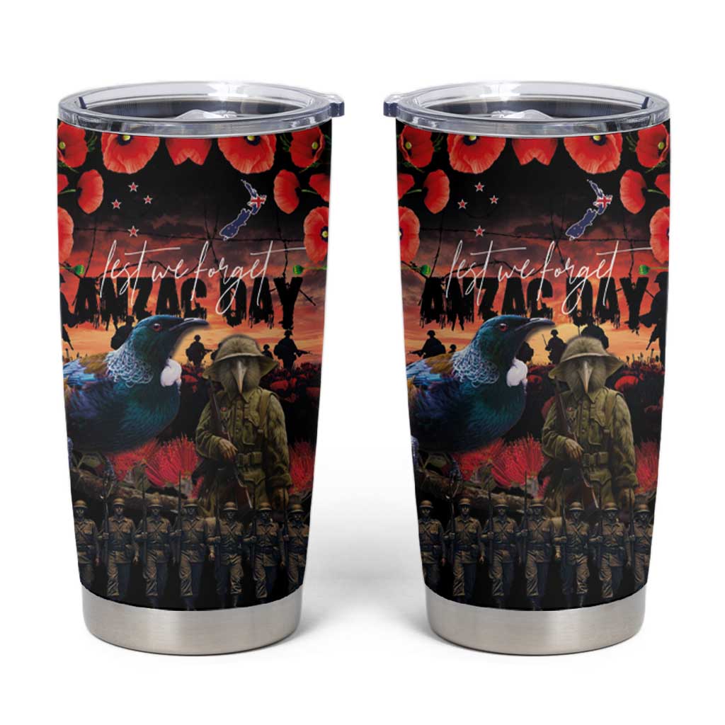 New Zealand ANZAC Day Tumbler Cup Tui Bird and Kiwi Bird Soldier Forever in My Thoughts