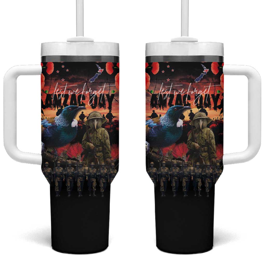 New Zealand ANZAC Day Tumbler With Handle Tui Bird and Kiwi Bird Soldier Forever in My Thoughts