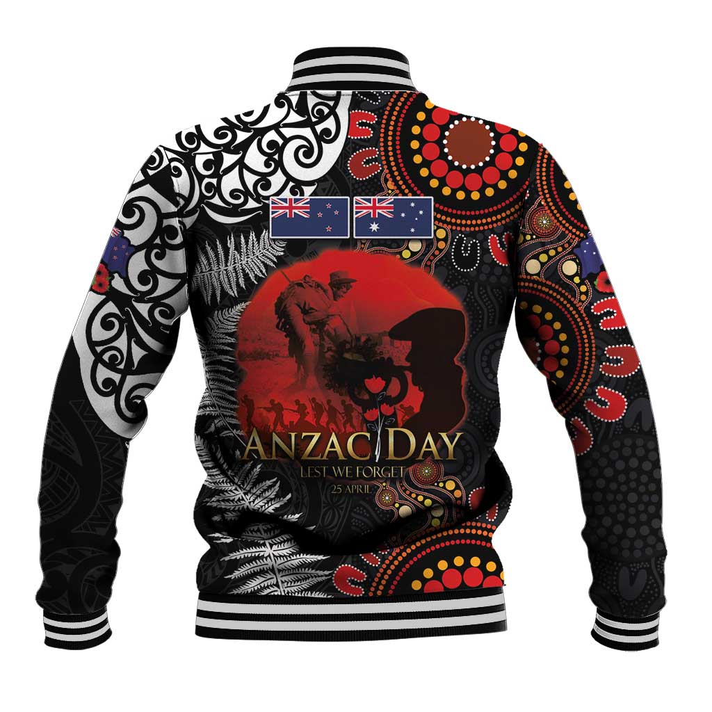 Australia and New Zealand ANZAC Day Baseball Jacket Aboriginal and Maori Art Pattern - Gallipoli Lest We Forget LT03 - Polynesian Pride