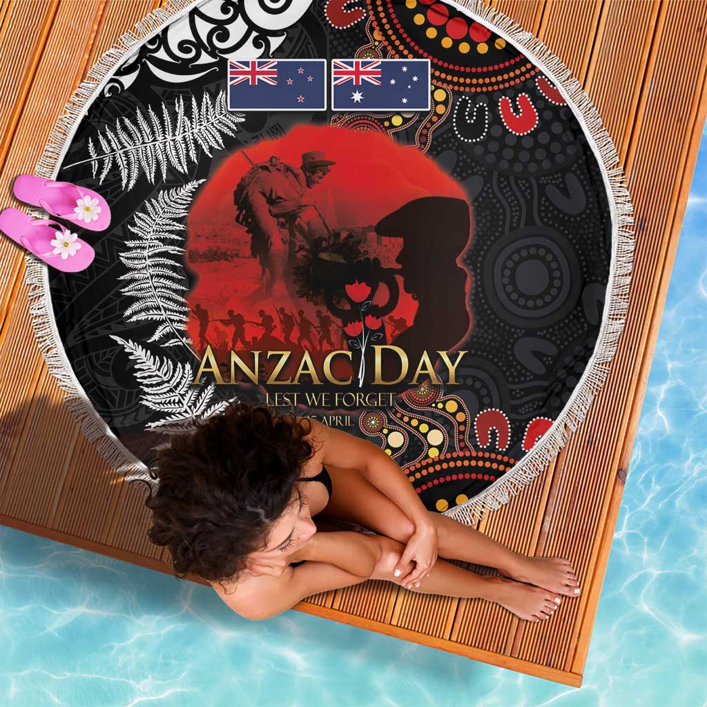 Australia and New Zealand ANZAC Day Beach Blanket Aboriginal and Maori Art Pattern - Gallipoli Lest We Forget LT03 - Polynesian Pride