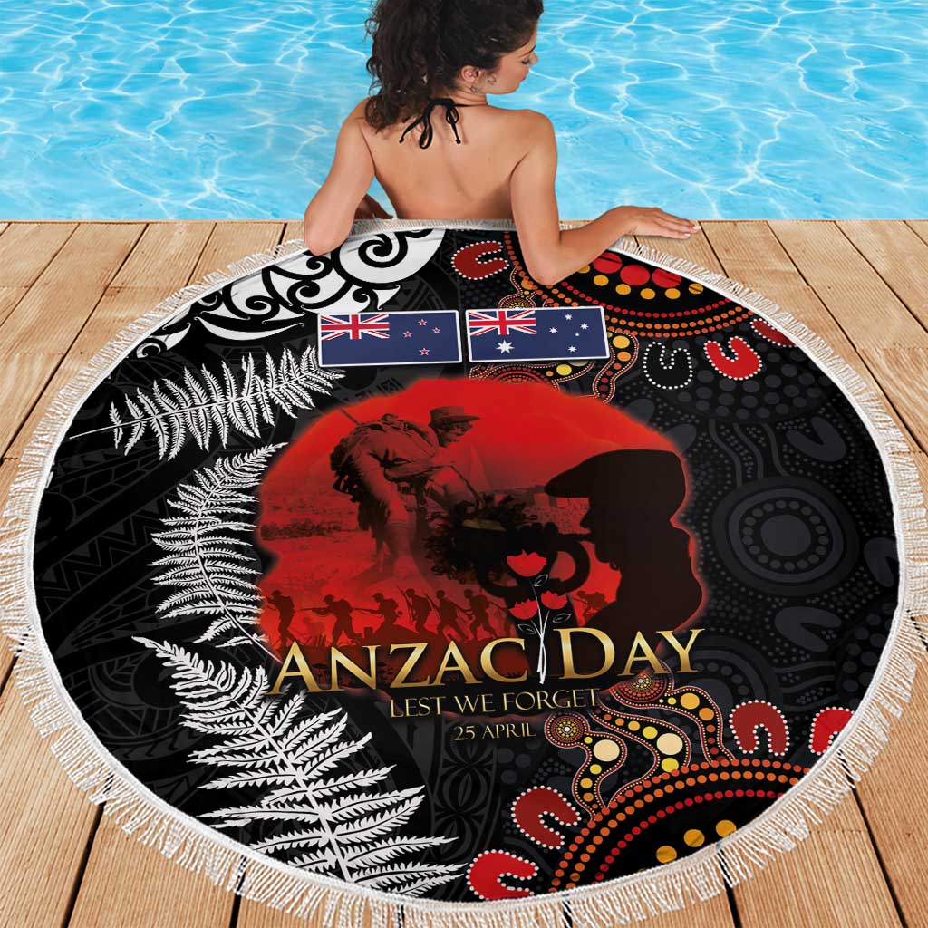 Australia and New Zealand ANZAC Day Beach Blanket Aboriginal and Maori Art Pattern - Gallipoli Lest We Forget LT03 - Polynesian Pride