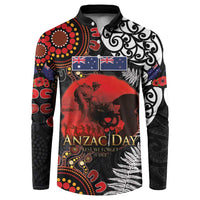 Australia and New Zealand ANZAC Day Button Sweatshirt Aboriginal and Maori Art Pattern - Gallipoli Lest We Forget LT03 Black - Polynesian Pride