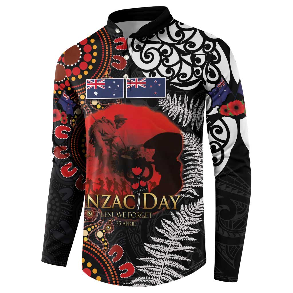 Australia and New Zealand ANZAC Day Button Sweatshirt Aboriginal and Maori Art Pattern - Gallipoli Lest We Forget LT03 - Polynesian Pride