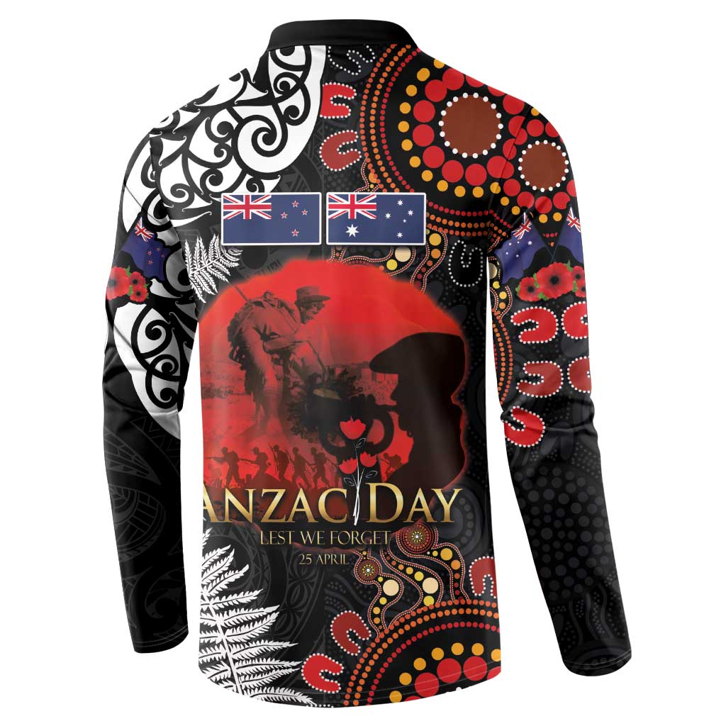 Australia and New Zealand ANZAC Day Button Sweatshirt Aboriginal and Maori Art Pattern - Gallipoli Lest We Forget LT03 - Polynesian Pride