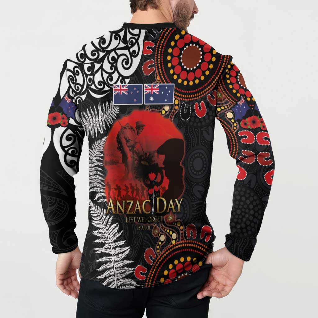 Australia and New Zealand ANZAC Day Button Sweatshirt Aboriginal and Maori Art Pattern - Gallipoli Lest We Forget LT03 - Polynesian Pride