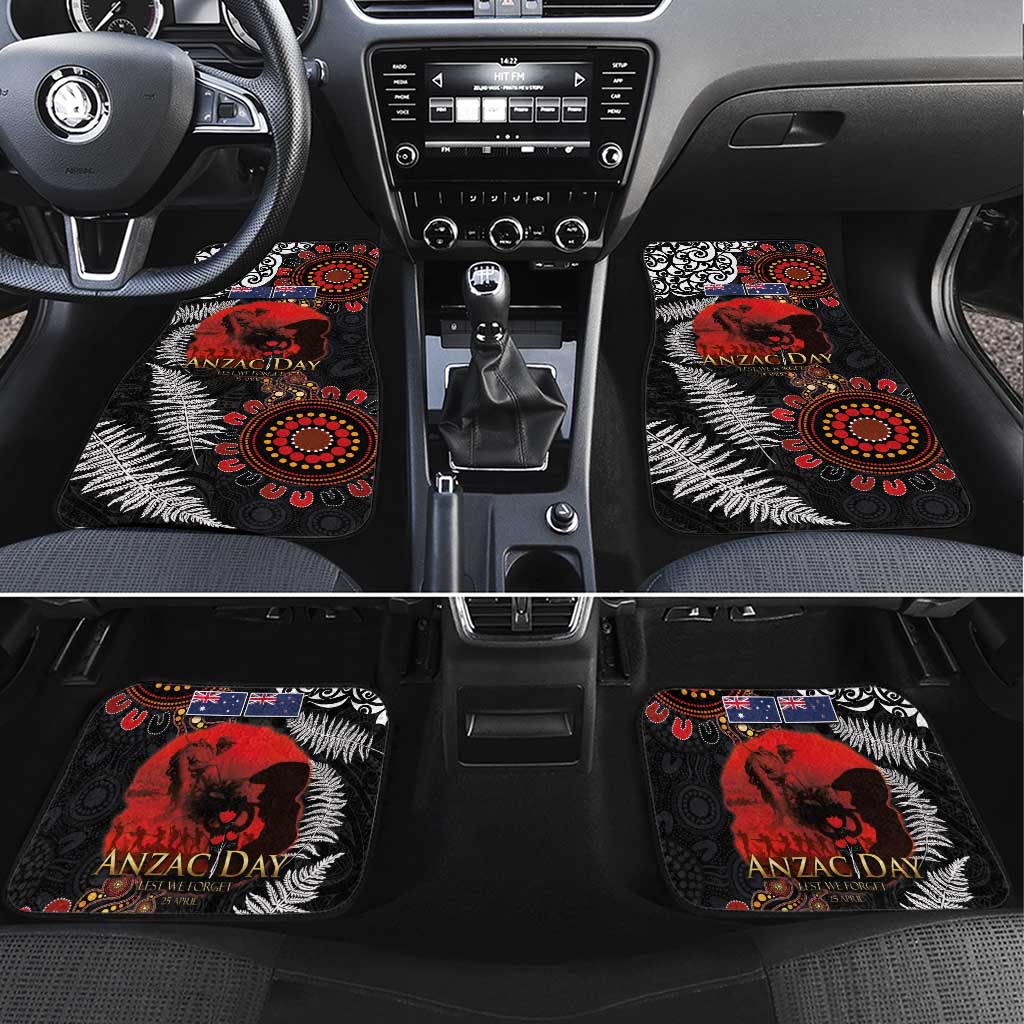 Australia and New Zealand ANZAC Day Car Mats Aboriginal and Maori Art Pattern - Gallipoli Lest We Forget LT03 Set 4pcs Black - Polynesian Pride