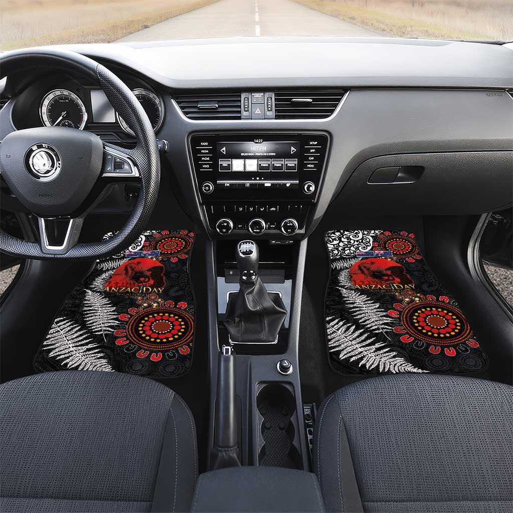 Australia and New Zealand ANZAC Day Car Mats Aboriginal and Maori Art Pattern - Gallipoli Lest We Forget LT03 Set 2pcs - Front Black - Polynesian Pride