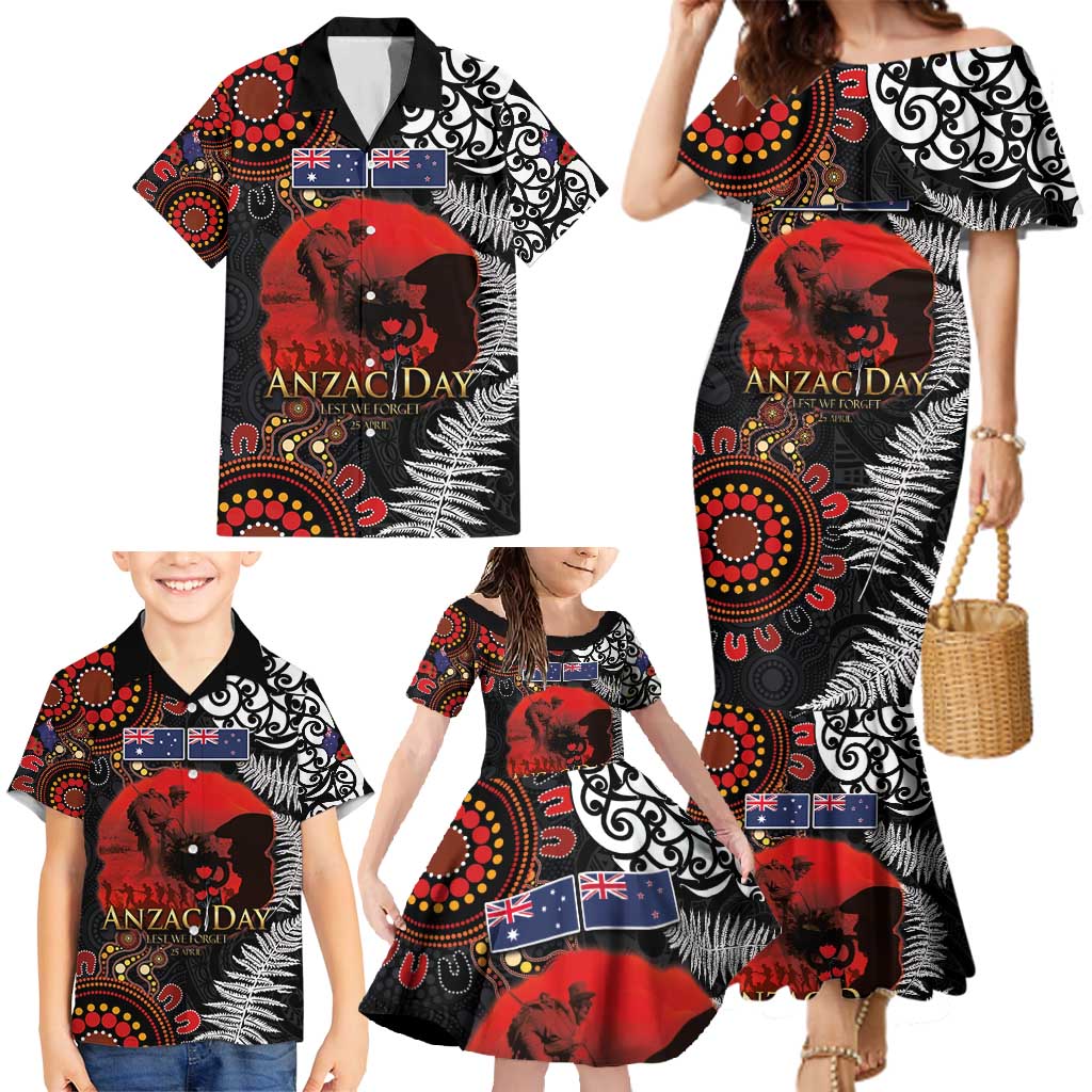 Australia and New Zealand ANZAC Day Family Matching Mermaid Dress and Hawaiian Shirt Aboriginal and Maori Art Pattern - Gallipoli Lest We Forget