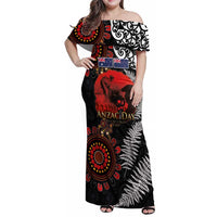 Australia and New Zealand ANZAC Day Family Matching Off Shoulder Maxi Dress and Hawaiian Shirt Aboriginal and Maori Art Pattern - Gallipoli Lest We Forget