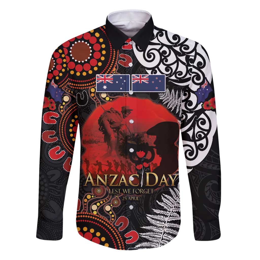 Australia and New Zealand ANZAC Day Family Matching Puletasi and Hawaiian Shirt Aboriginal and Maori Art Pattern - Gallipoli Lest We Forget