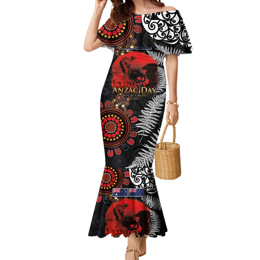 Australia and New Zealand ANZAC Day Mermaid Dress Aboriginal and Maori Art Pattern - Gallipoli Lest We Forget