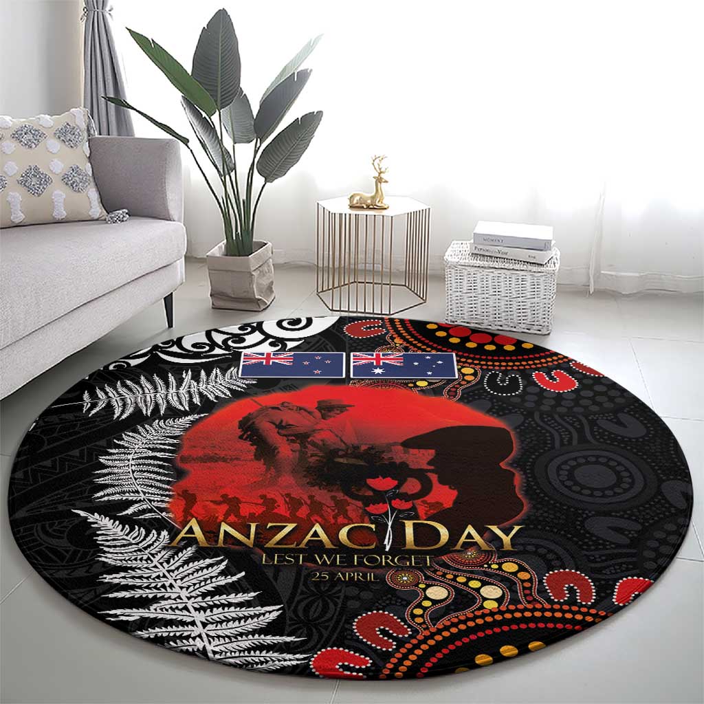 Australia and New Zealand ANZAC Day Round Carpet Aboriginal and Maori Art Pattern - Gallipoli Lest We Forget