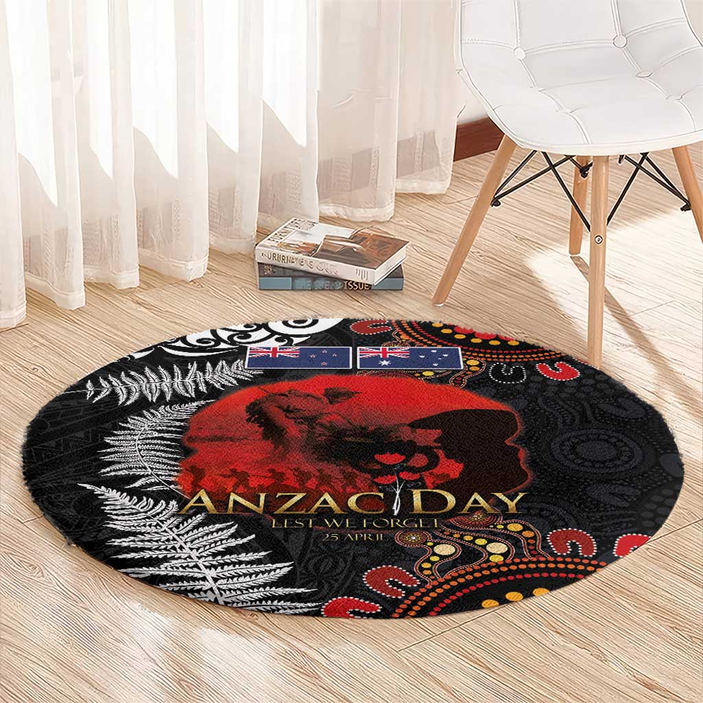 Australia and New Zealand ANZAC Day Round Carpet Aboriginal and Maori Art Pattern - Gallipoli Lest We Forget