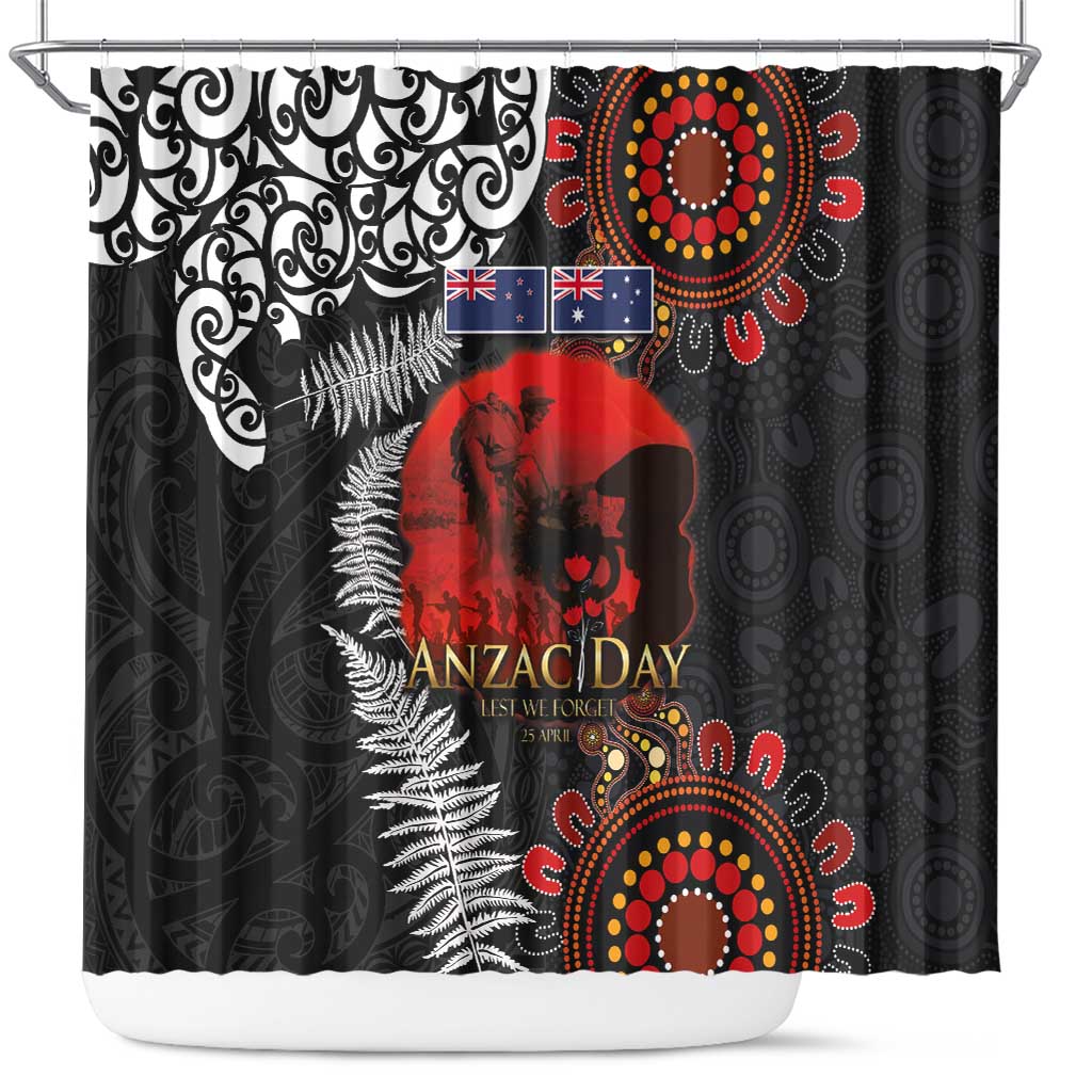 Australia and New Zealand ANZAC Day Shower Curtain Aboriginal and Maori Art Pattern - Gallipoli Lest We Forget