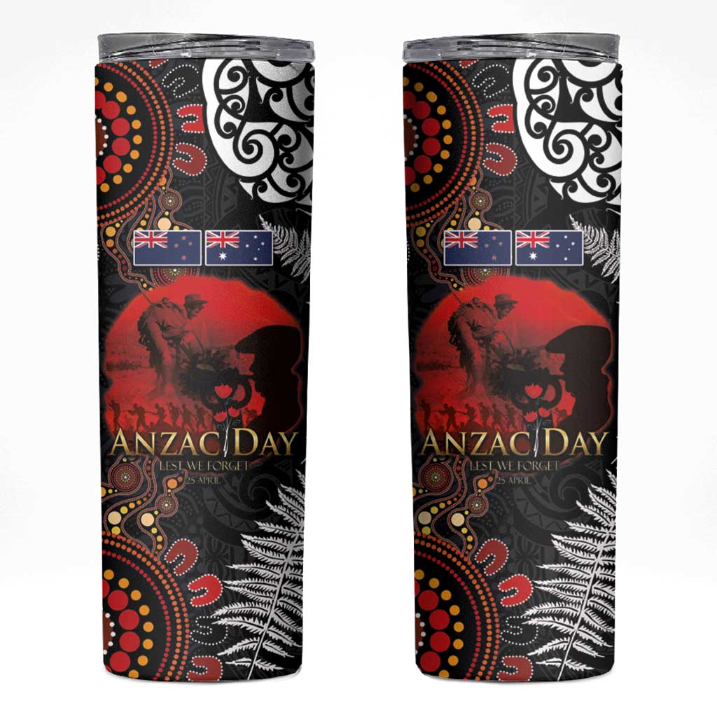 Australia and New Zealand ANZAC Day Skinny Tumbler Aboriginal and Maori Art Pattern Gallipoli Lest We Forget