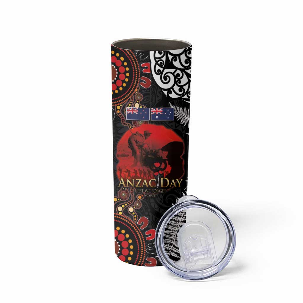 Australia and New Zealand ANZAC Day Skinny Tumbler Aboriginal and Maori Art Pattern Gallipoli Lest We Forget