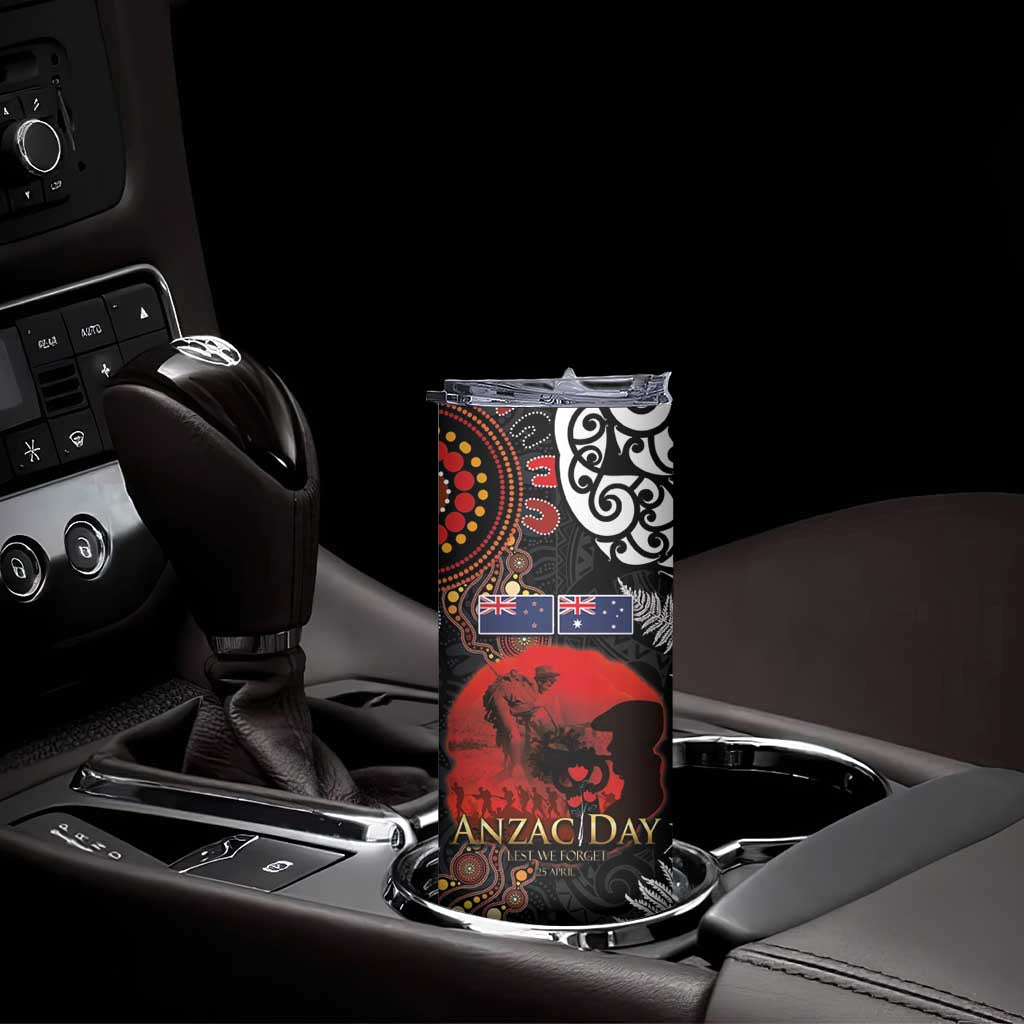 Australia and New Zealand ANZAC Day Skinny Tumbler Aboriginal and Maori Art Pattern Gallipoli Lest We Forget