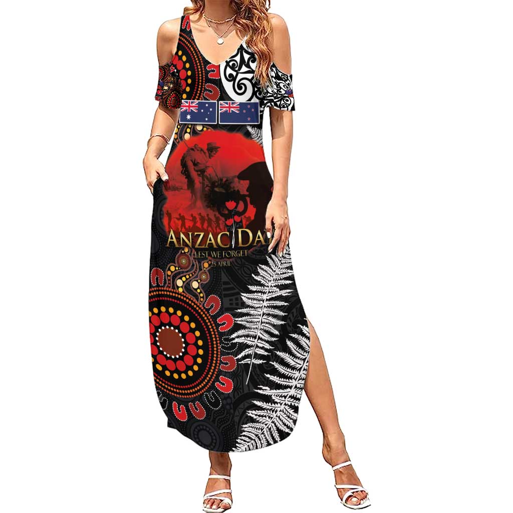 Australia and New Zealand ANZAC Day Summer Maxi Dress Aboriginal and Maori Art Pattern - Gallipoli Lest We Forget