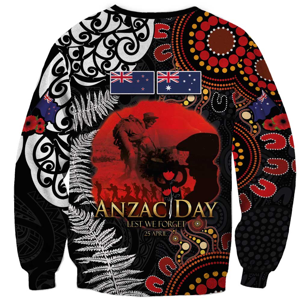 Australia and New Zealand ANZAC Day Sweatshirt Aboriginal and Maori Art Pattern - Gallipoli Lest We Forget LT03 - Polynesian Pride