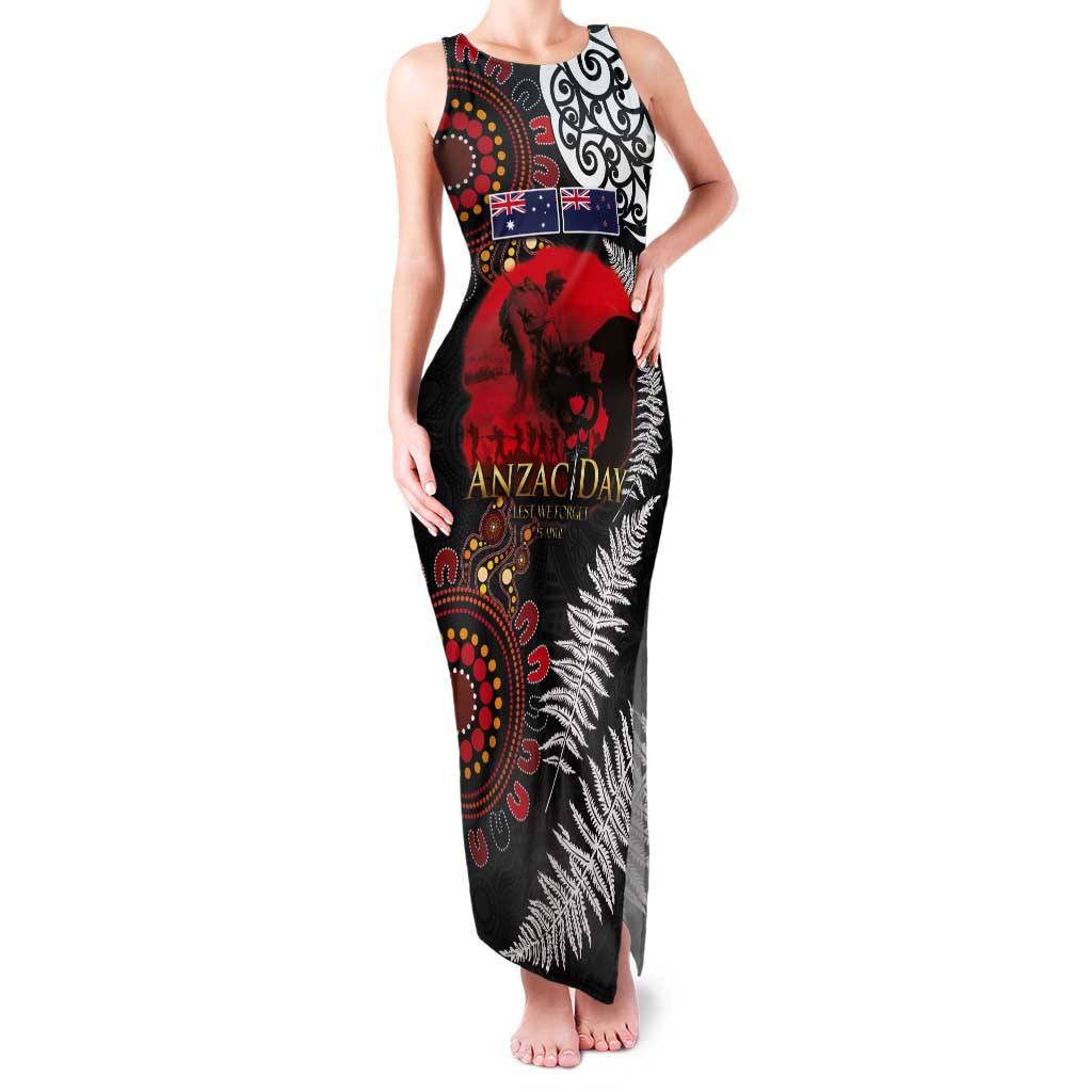 Australia and New Zealand ANZAC Day Tank Maxi Dress Aboriginal and Maori Art Pattern - Gallipoli Lest We Forget