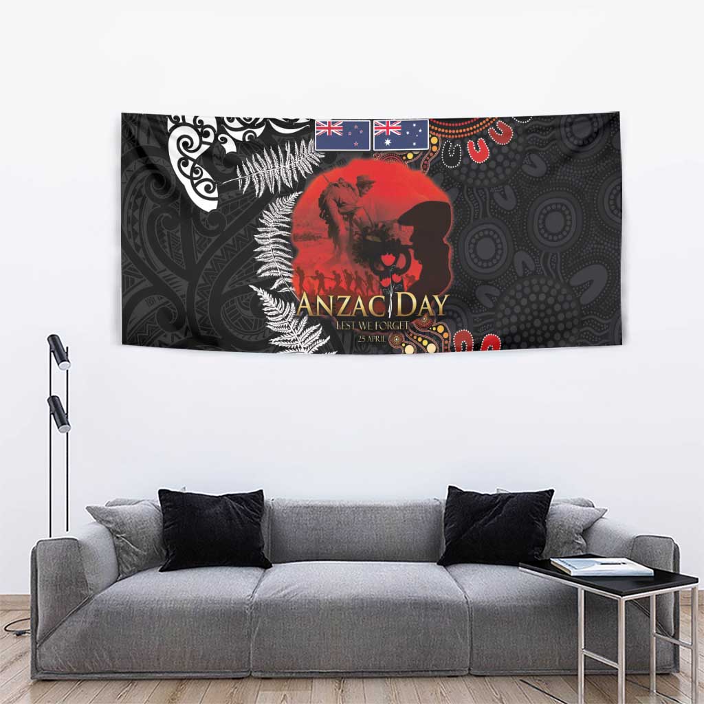 Australia and New Zealand ANZAC Day Tapestry Aboriginal and Maori Art Pattern - Gallipoli Lest We Forget