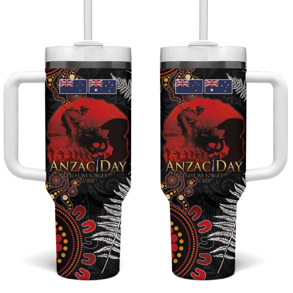 Australia and New Zealand ANZAC Day Tumbler With Handle Aboriginal and Maori Art Pattern Gallipoli Lest We Forget