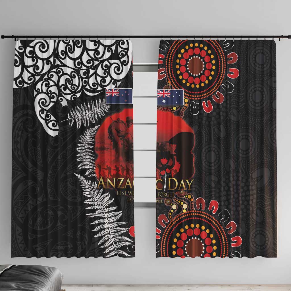 Australia and New Zealand ANZAC Day Window Curtain Aboriginal and Maori Art Pattern - Gallipoli Lest We Forget LT03 With Hooks Black - Polynesian Pride