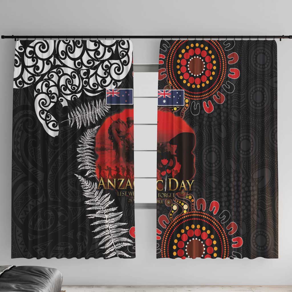 Australia and New Zealand ANZAC Day Window Curtain Aboriginal and Maori Art Pattern - Gallipoli Lest We Forget