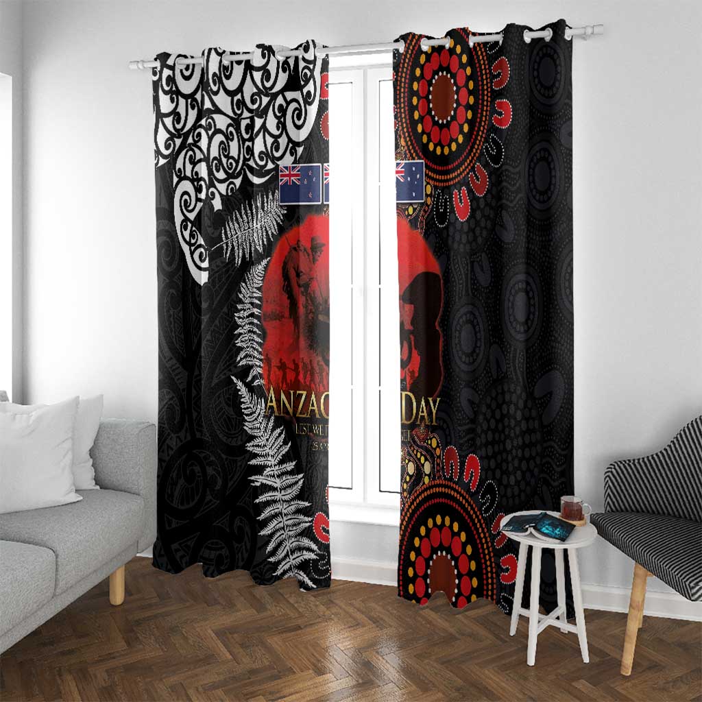 Australia and New Zealand ANZAC Day Window Curtain Aboriginal and Maori Art Pattern - Gallipoli Lest We Forget LT03 With Grommets Black - Polynesian Pride