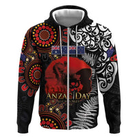 Australia and New Zealand ANZAC Day Zip Hoodie Aboriginal and Maori Art Pattern - Gallipoli Lest We Forget