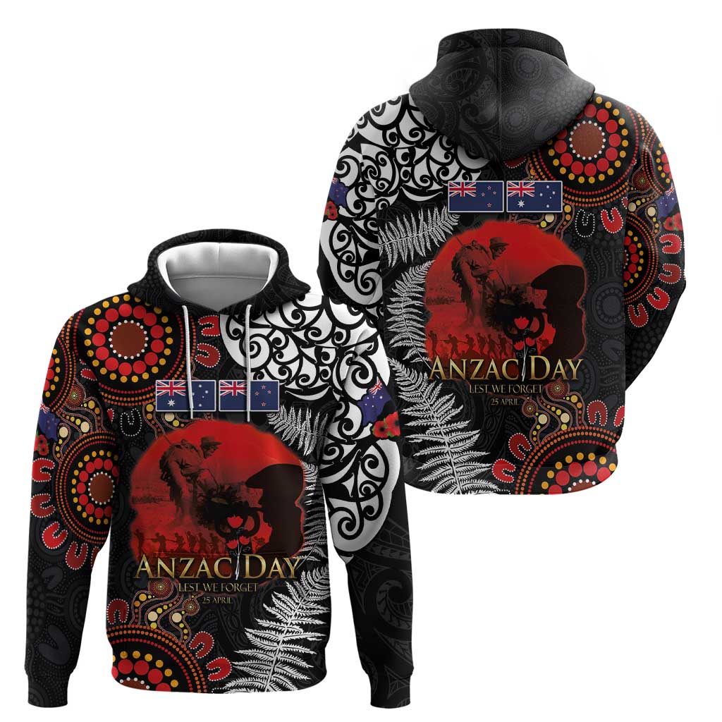 Australia and New Zealand ANZAC Day Zip Hoodie Aboriginal and Maori Art Pattern - Gallipoli Lest We Forget