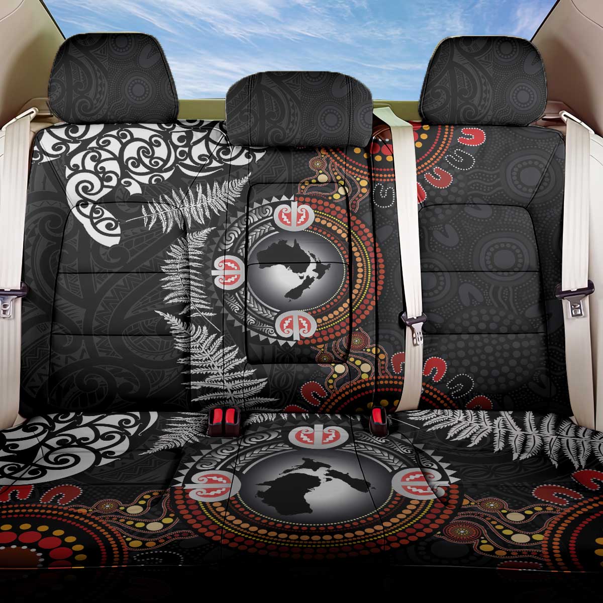 Australia and New Zealand Together Back Car Seat Cover Aboriginal and Maori Art Tattoo