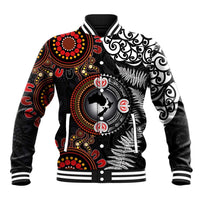 Australia and New Zealand Together Baseball Jacket Aboriginal and Maori Art Tattoo LT03 Unisex Black - Polynesian Pride