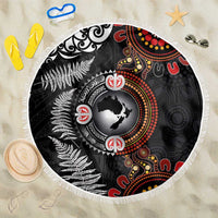 Australia and New Zealand Together Beach Blanket Aboriginal and Maori Art Tattoo LT03 One Size 150cm Black - Polynesian Pride