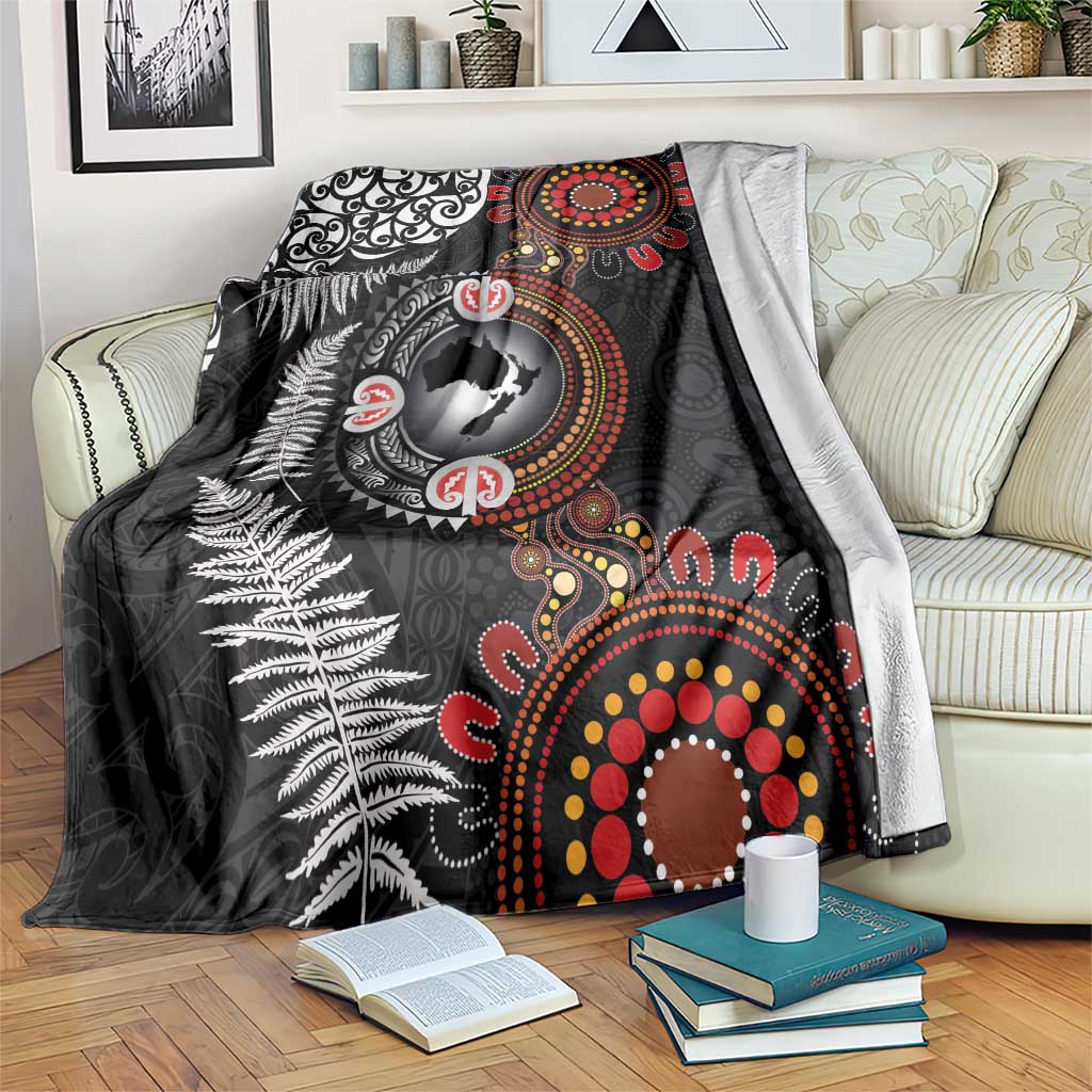 Australia and New Zealand Together Blanket Aboriginal and Maori Art Tattoo LT03 Black - Polynesian Pride