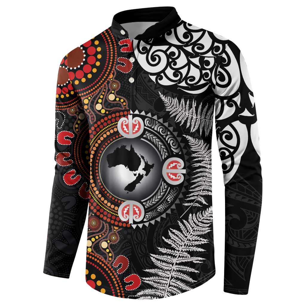 Australia and New Zealand Together Button Sweatshirt Aboriginal and Maori Art Tattoo LT03 - Polynesian Pride