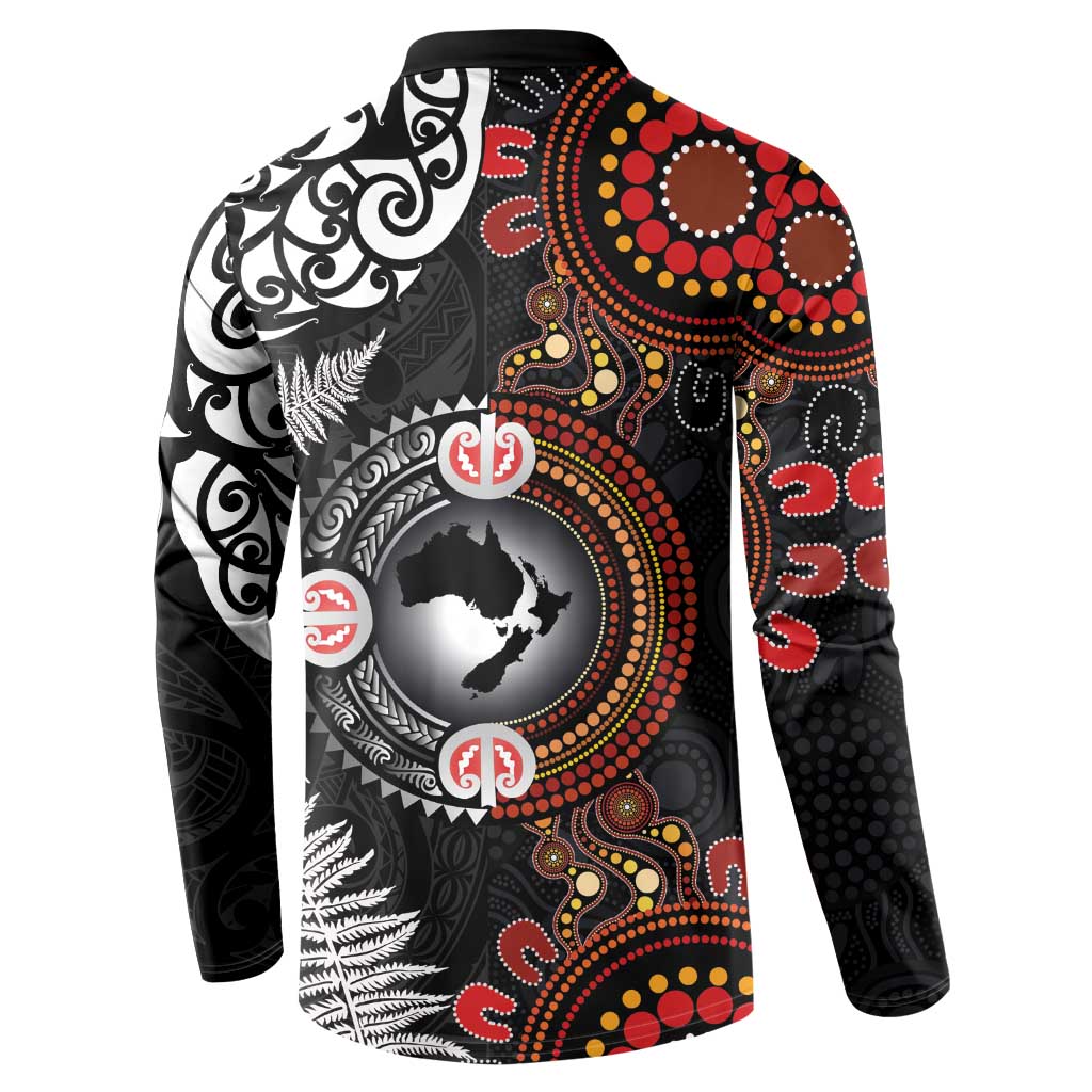 Australia and New Zealand Together Button Sweatshirt Aboriginal and Maori Art Tattoo LT03 - Polynesian Pride