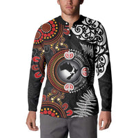 Australia and New Zealand Together Button Sweatshirt Aboriginal and Maori Art Tattoo LT03 - Polynesian Pride