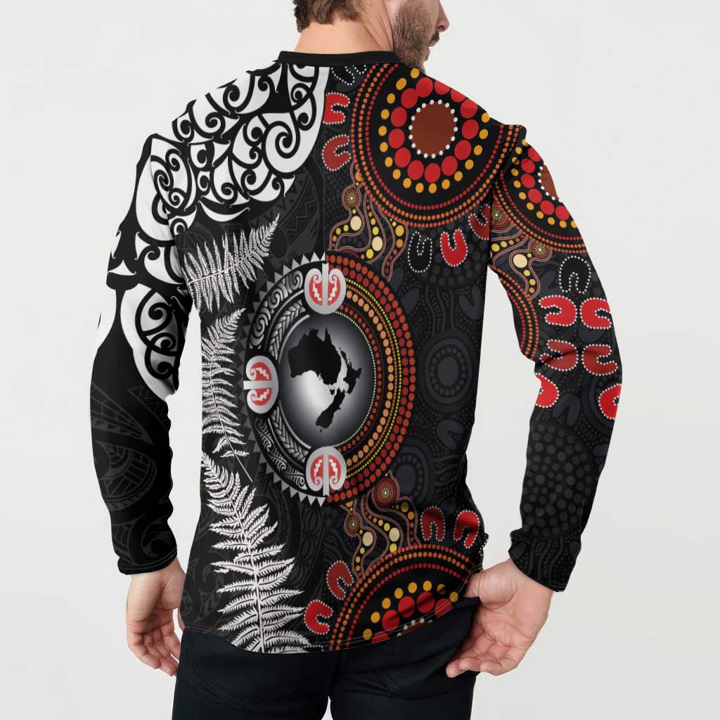 Australia and New Zealand Together Button Sweatshirt Aboriginal and Maori Art Tattoo LT03 - Polynesian Pride