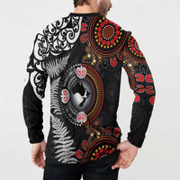 Australia and New Zealand Together Button Sweatshirt Aboriginal and Maori Art Tattoo LT03 - Polynesian Pride