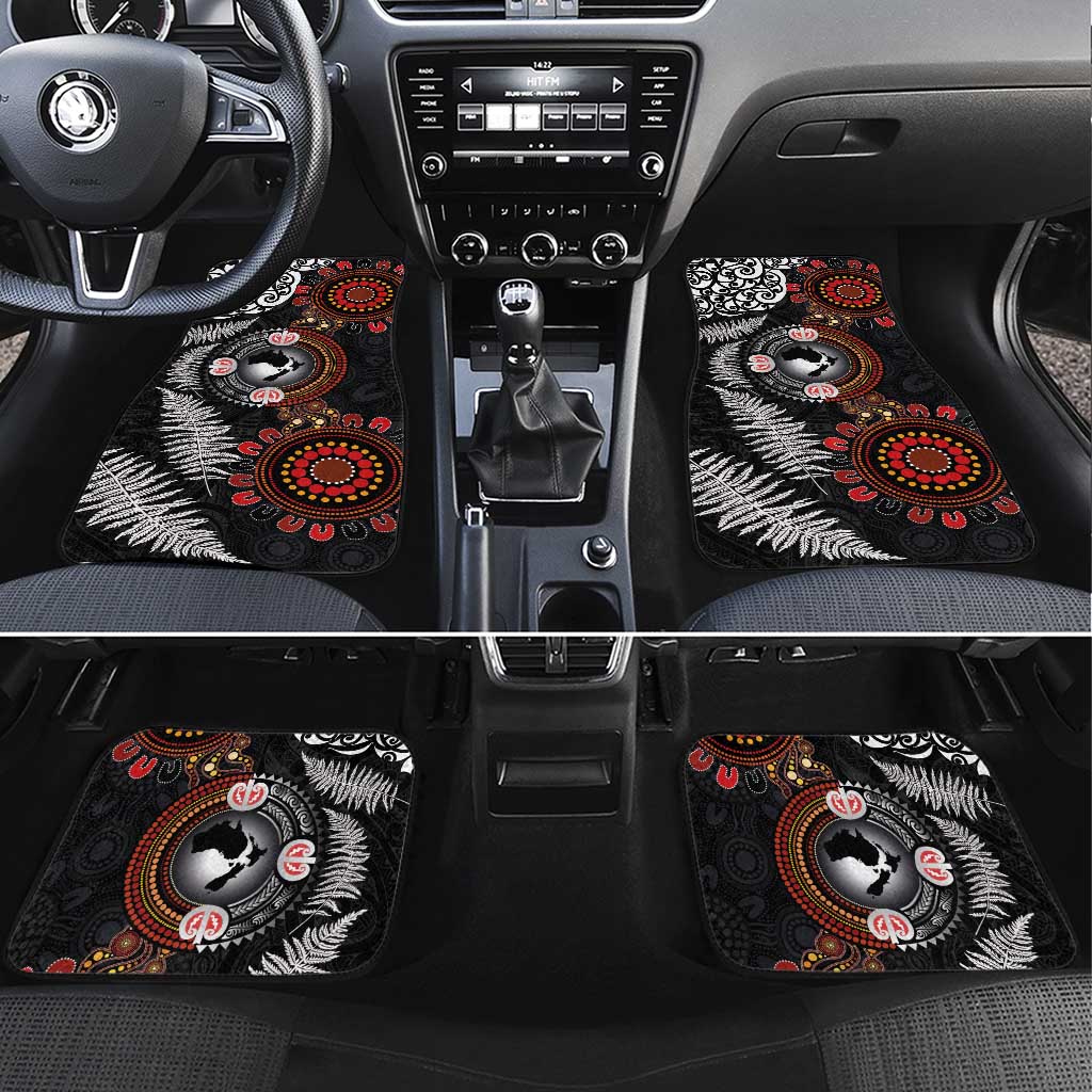 Australia and New Zealand Together Car Mats Aboriginal and Maori Art Tattoo LT03 Set 4pcs Black - Polynesian Pride