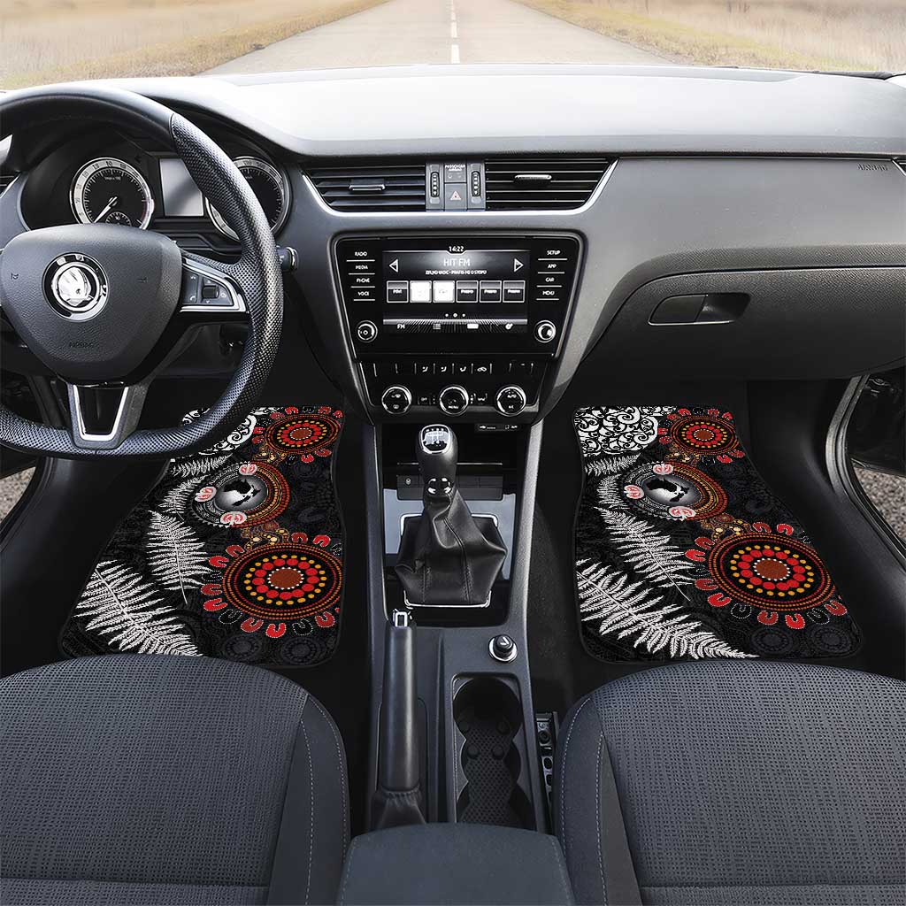 Australia and New Zealand Together Car Mats Aboriginal and Maori Art Tattoo LT03 Set 2pcs - Front Black - Polynesian Pride