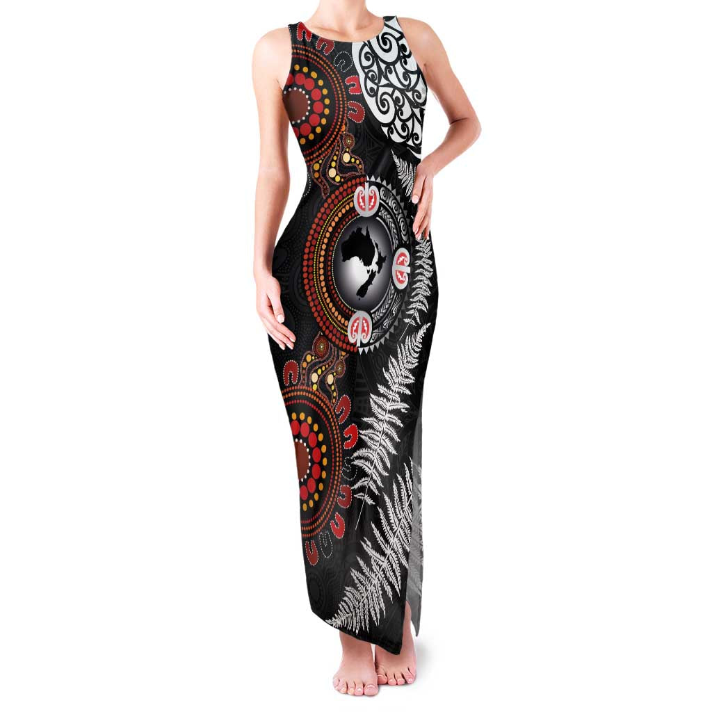 Australia and New Zealand Together Family Matching Tank Maxi Dress and Hawaiian Shirt Aboriginal and Maori Art Tattoo